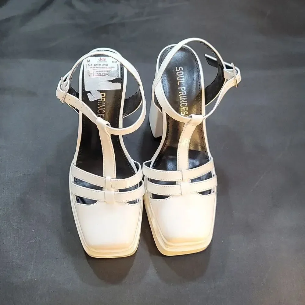BRAND NEW SOUL PRINCESS PLAIN PLATFORM ANKLE CURVE WIDE HIGH HEEL SANDAL S2